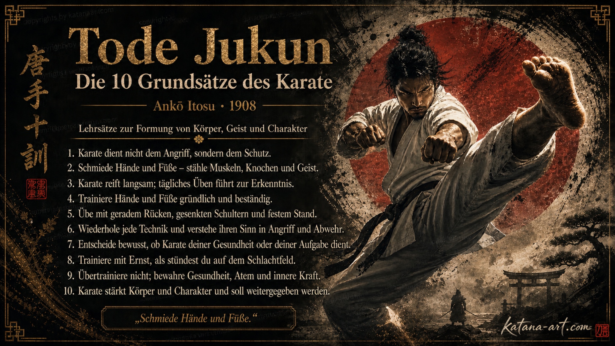 Tode Jukun: die 10 Grundsätzen des Karate verfasst von Itosu Anko im Jahr 1908